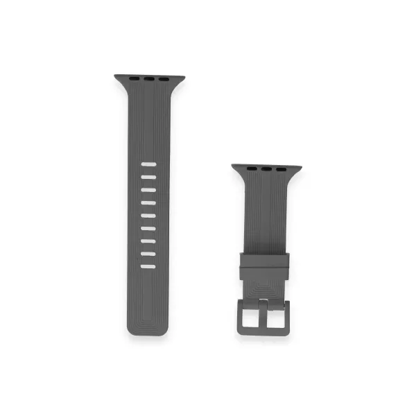 Apple Watch 38mm Kr408 Çizgili Silikon Kordon - Koyu Gri