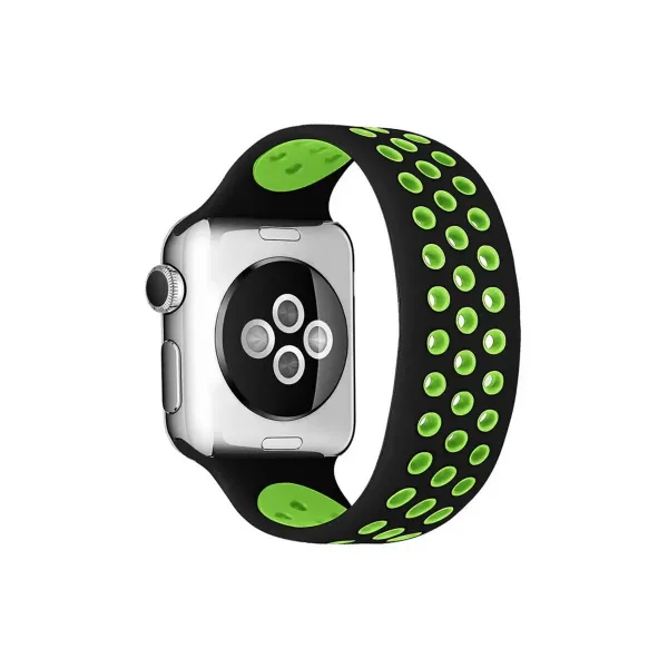 Apple Watch 42mm Ayarlı Delikli Silikon Kordon - Siyah-yeşil