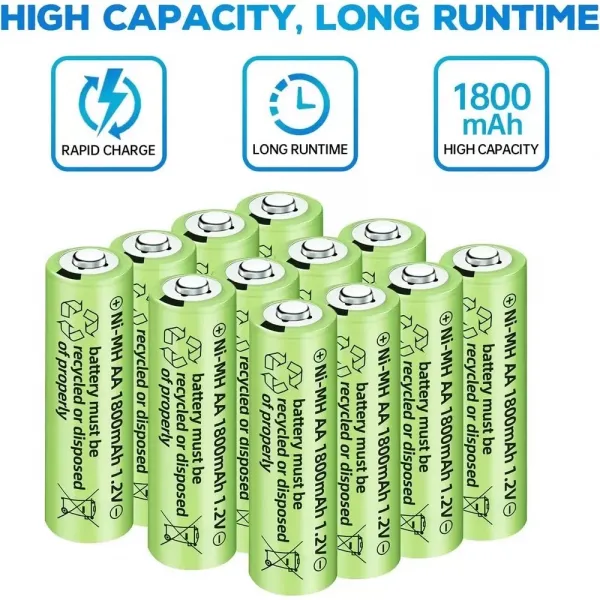 1800 Mah 1.2v Aa Ni-mh Şarj Edilebilir Pil 12 Adet