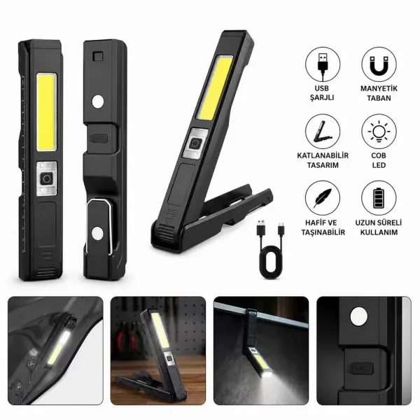 Gold Silver Gs-2070 30w Şarjlı Mıknatıslı Katlanabilir Led Çalışma Tamirci Feneri
