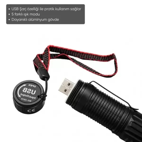 Wison Ws-2828 1000 Lümen Mıknatıslı Usb Şarjlı El Feneri