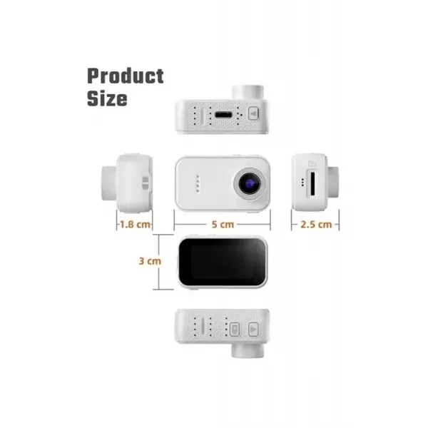 F2 2k 1080p Parmak Kamera 130° Geniş Açı Ips Ekranlı 25g Mini Taşınabilir Cep Kamerası Beyaz