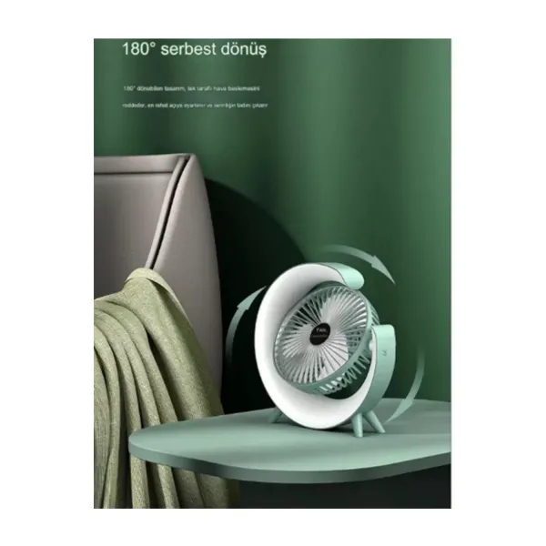 Masaüstü Vantilatör Usb Şarjlı Rgb Led Işıklı 3 Kademeli 180° Ayarlanabilir Soğutucu Fan Mavi