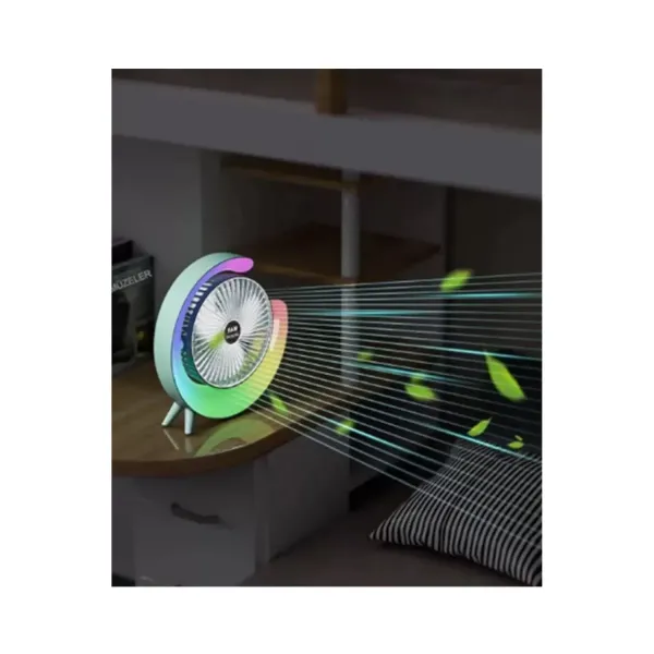 Masaüstü Vantilatör Usb Şarjlı Rgb Led Işıklı 3 Kademeli 180° Ayarlanabilir Soğutucu Fan Mavi