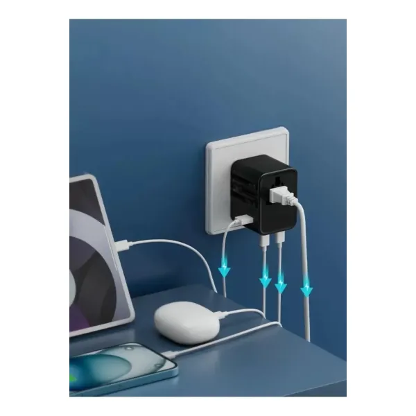25w Evrensel Seyahat Adaptörü, Eu/us/uk/au Priz Dönüştürücü, 1x Usb, 2x Type-c Hızlı Şarj