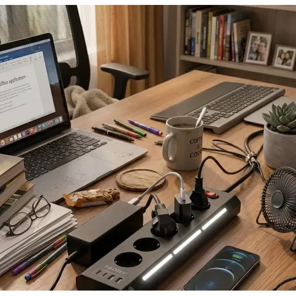 Akım Korumalı 5’li Priz 2xusb 2xtype-c Çıkış Dokunmatik Işıklı Akım Koruma Çoklu Priz Çoğaltıcı Siyah