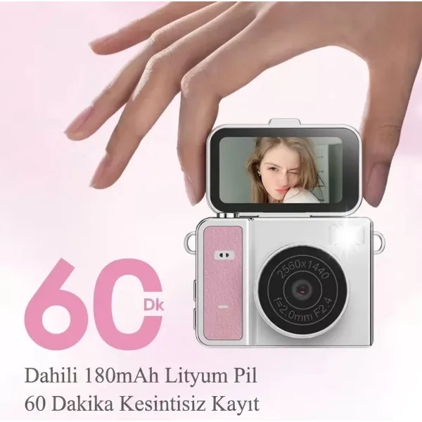 2k Mini Dijital Retro Video Kamera Flaşlı Dijital Vlog Mini Fotoğraf Makinesi Türkçe Menü Yeşil