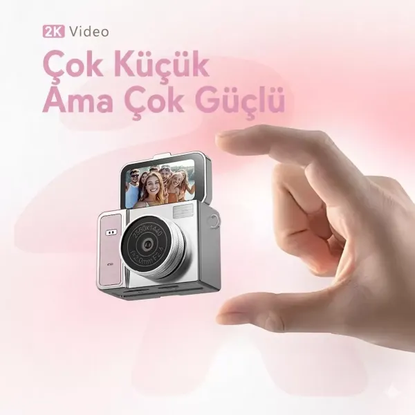 2k Mini Dijital Retro Video Kamera Flaşlı Dijital Vlog Mini Fotoğraf Makinesi Türkçe Menü Yeşil