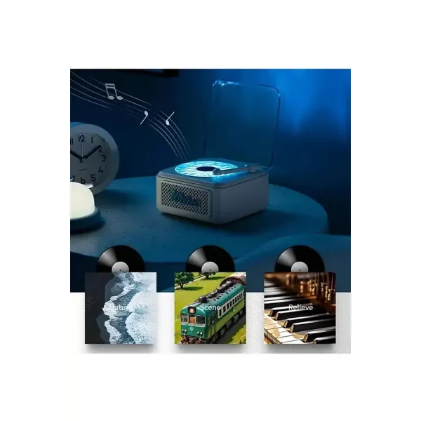 Nostalji Mini Plak Görünümlü Radyolu Bluetooth Hoparlör 3d Ses Dalgası Retro Müzik Plak Siyah
