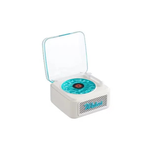Nostalji Mini Plak Görünümlü Radyolu Bluetooth Hoparlör 3d Ses Dalgası Retro Müzik Plak Beyaz