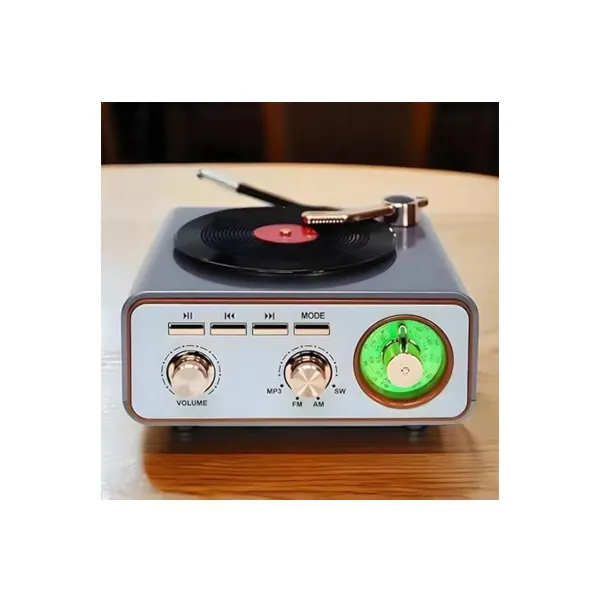 Metalik Nostaljik Tasarım Plak Çalar Görünümlü Radyolu Bluetooth Hoparlör Retro Müzik Plak