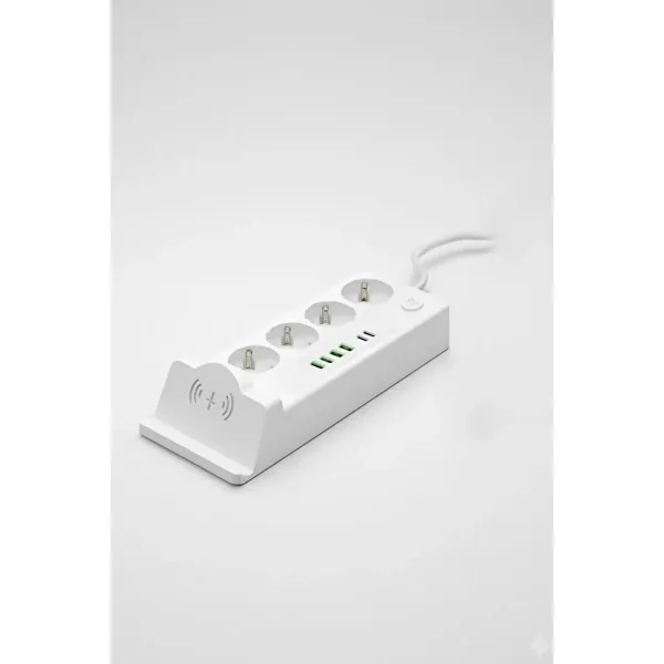 Akım Korumalı Priz Ve Masaüstü Şarj İstasyonu Kablosuz 4 Priz ,4 Usb, 2 Type-c Girişli 2 Metre