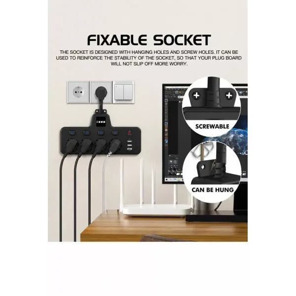 Termal Akım Korumalı 4’lü Duvar Tipi Priz 2x Usb 2x Type-c Çıkışlı Grup Priz Çoğaltıcı Siyah (2500w)
