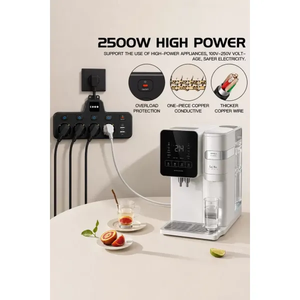 Termal Akım Korumalı 4’lü Duvar Tipi Priz 2x Usb 2x Type-c Çıkışlı Grup Priz Çoğaltıcı Siyah (2500w)