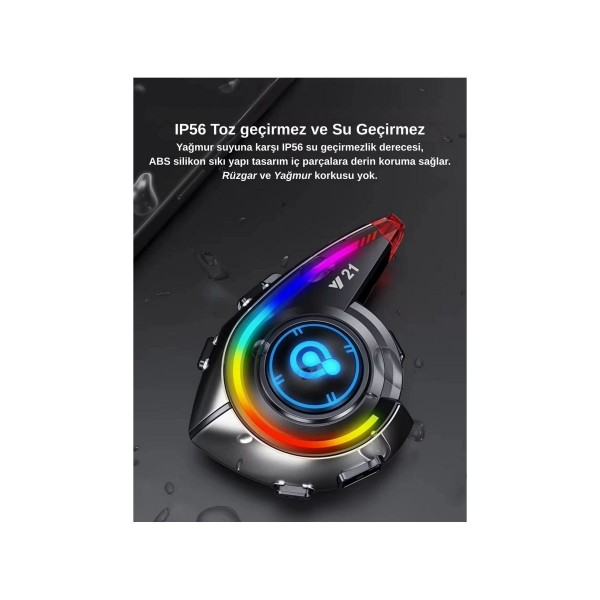 Y21 Rgb Işık Efektli Intercom Bluetooth Motosiklet Kask Kulaklığı Intercom Kulaklık