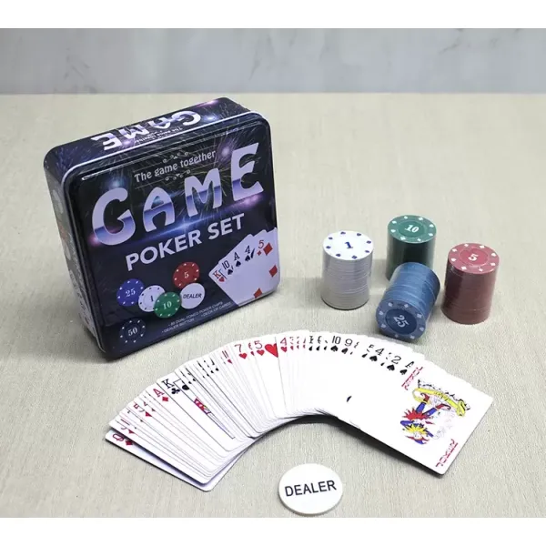 Metal Kutulu 80 Chip Ve 1 Adet İskambil  Kağit Setine Sahip Poker Oyunu Alk3534