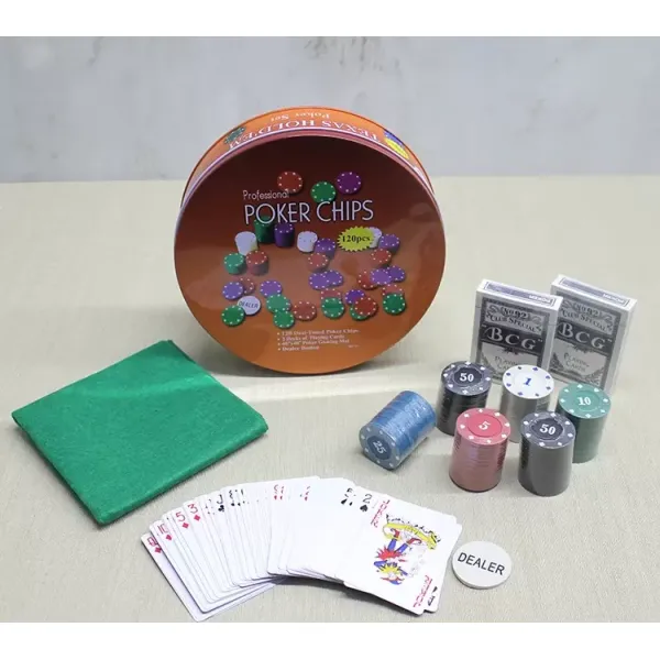 Metal Kutulu 120 Chip Ve 2 Adet İskambil  Kağit Setine Sahip Poker Oyunu Alk3535