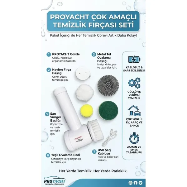 Şarjlı 5 Başlıklı Otomatik Temizleme Fırçası
