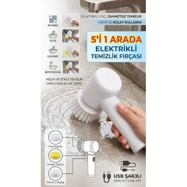 Şarjlı 5 Başlıklı Otomatik Temizleme Fırçası