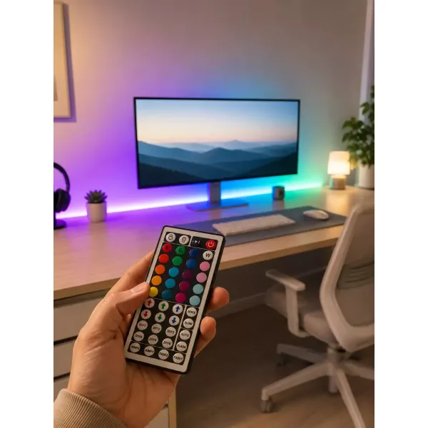 Uzaktan Kumandalı Rgb Şerit Led 5 Metre 12v 5050 Smd Çok Renkli Dekoratif Işık Seti