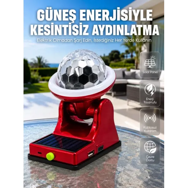 Şarjlı Rgb Projektör Lamba Güneş Enerjili Çok Fonksiyonlu Disco Işık Lambası