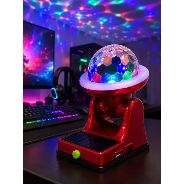 Şarjlı Rgb Projektör Lamba Güneş Enerjili Çok Fonksiyonlu Disco Işık Lambası