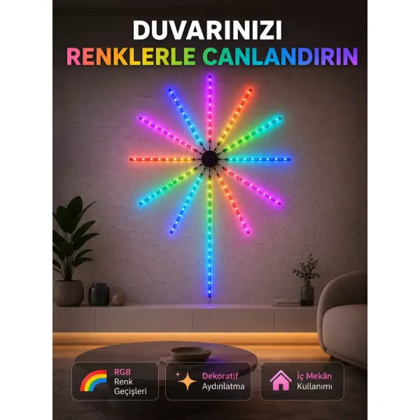 Rgb Led Duvar Aydınlatması Telefon Kontrollü Dekoratif Ortam Işığı