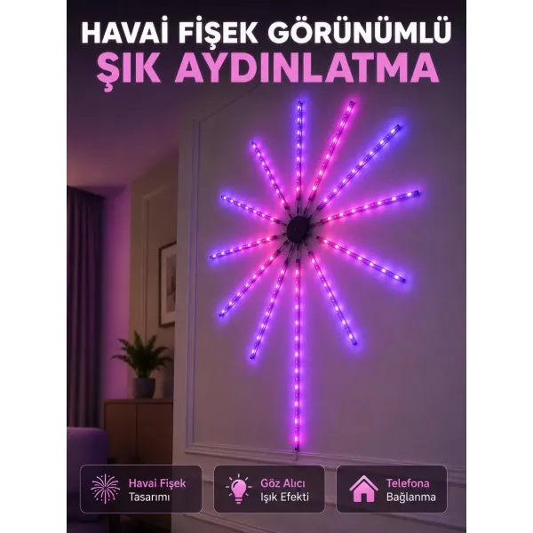 Dekoratif Rgb Fireworks Led Duvar Işığı Çok Renkli Telefon Kontrollü Led Aydınlatma