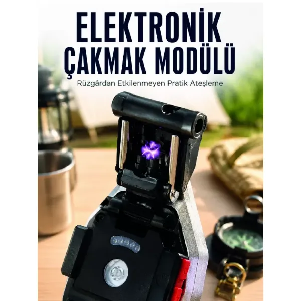 Şarjlı Çalışan El Feneri Elektronik Çakmak Emniyet Kemeri Kesici Ve Tornavida Uçlu