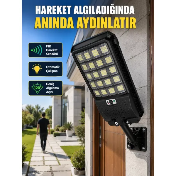 Solar Led Bahçe Lambası Hareket Sensörlü Uzaktan Kumandalı Dış Mekan Aydınlatma
