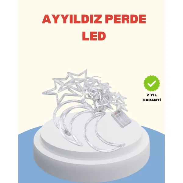 Yıldız Ay Tasarımlı Prizli Perde Led Işık İç Mekan Dekoru