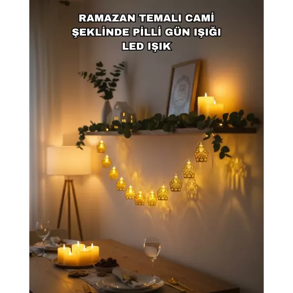 Ramazan Bayram Süslemesi İçin Led Işık Cami Figürlü Dekoratif Tasarım
