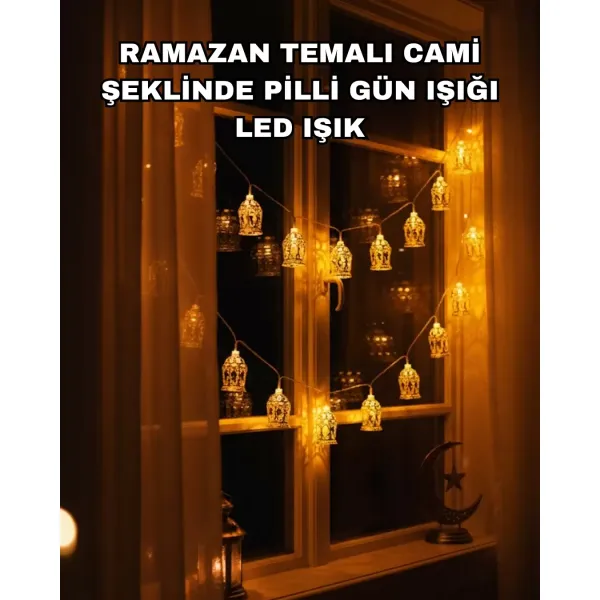 Ev Dekoru İçin Ramazan Led Işık Pilli Sıcak Sarı Cami Figürlü