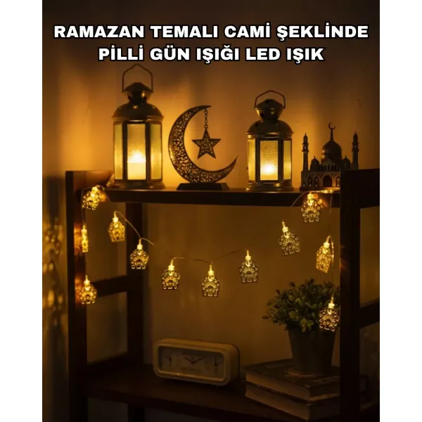 Ramazan Ve Bayram Dekoratif Led Işık Cami Figürlü Sıcak Sarı Aydınlatma