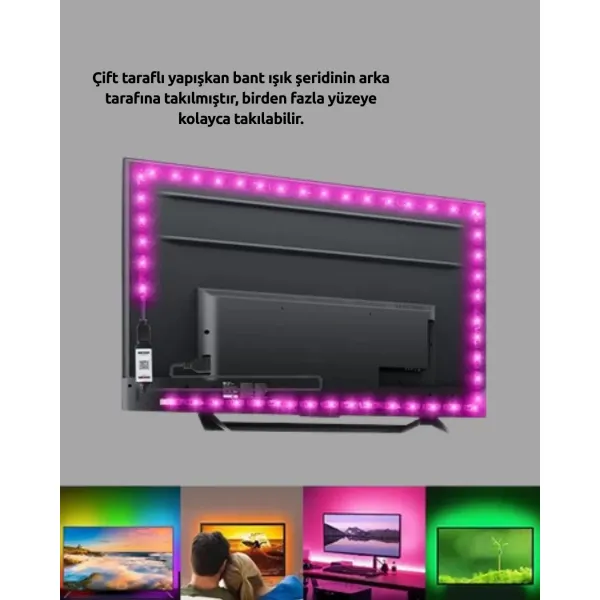 Tv Arkası Led Şerit Işık Otomatik Açma Kapama Özellikli 2mt