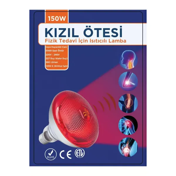 150w Kızılötesi (infrared) Isıtıcılı Fizik Tedavi Lambası (kırmızı Işık) E27 (kalın Duy)