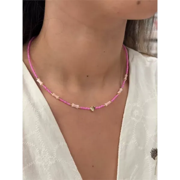 Kalp Boncuk Kolye - Pembe