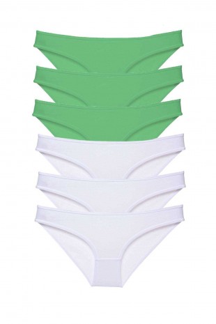 6 adet Eko Set Likralı Kadın Slip Külot Yeşil Beyaz