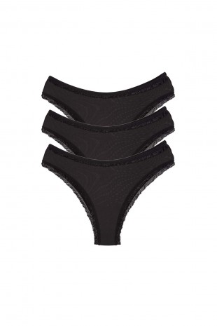 3 Adet Kadın Mikro Bikini Külot İnce Lastik FırFır Kenarlı Yumuşak Doku İç Giyim Siyah