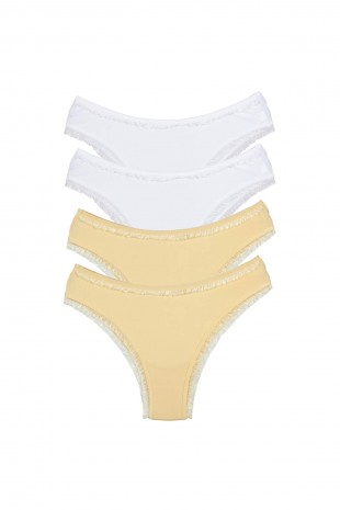4 Adet Kadın Mikro Bikini Külot İnce Lastik FırFır Kenarlı Yumuşak Doku İç Giyim Beyaz Ten