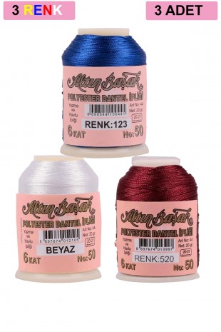 3 Adet Altınbaşak Oya ve Dantel İpi 20 gr - Royaleks - No: BEYAZ - 520 - 123