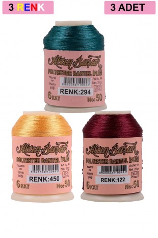 3 Adet Altınbaşak Oya ve Dantel İpi 20 gr - Royaleks - No: 450 - 122 - 294